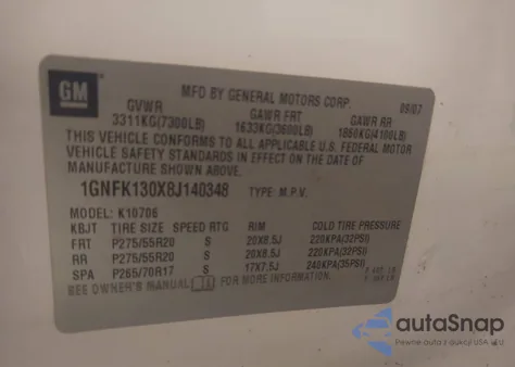 2008 Chevrolet Tahoe Ltz z USA, uszkodzony, nr VIN 1GNFK130X8J140348